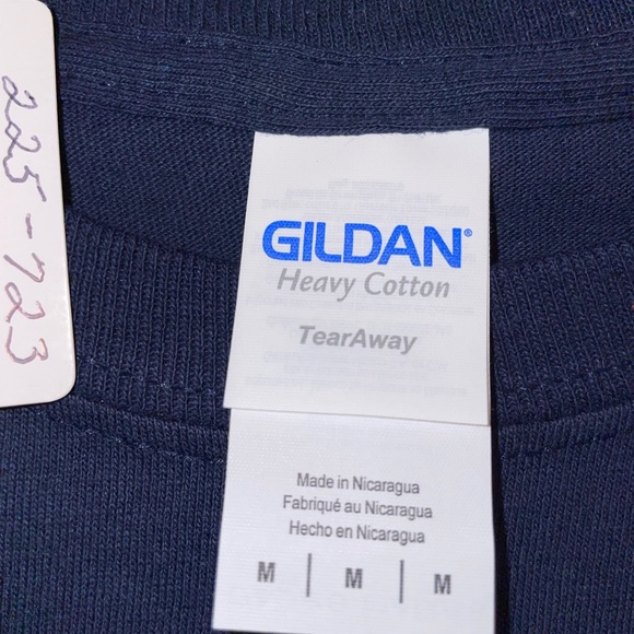 Christmas themed, navy long sleeve Guildan t-shirt with silver sparkle "JOY" - Picture 2 of 5